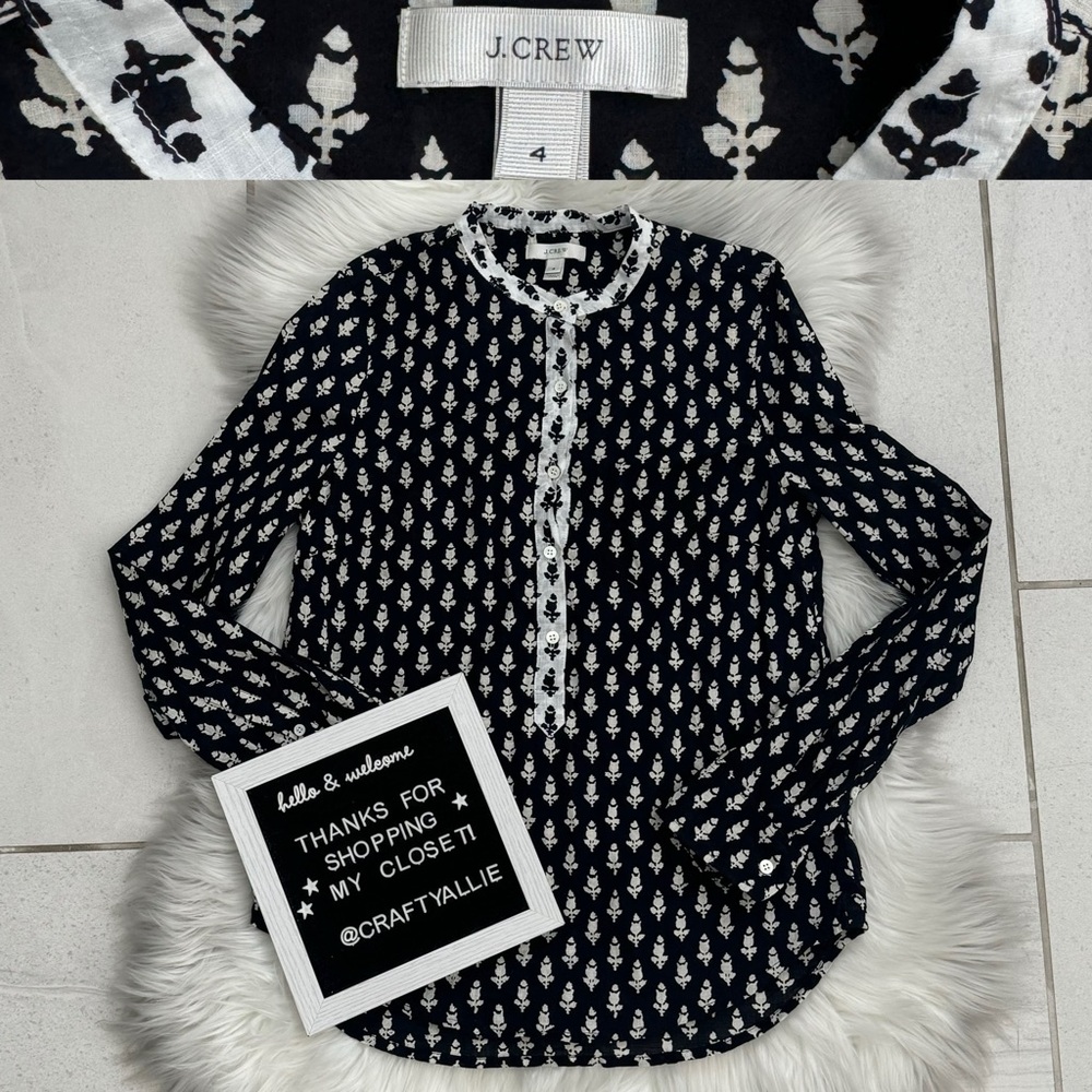 J. Crew Black & White Patterned Cotton Popover Tunic Top | Women’s 4